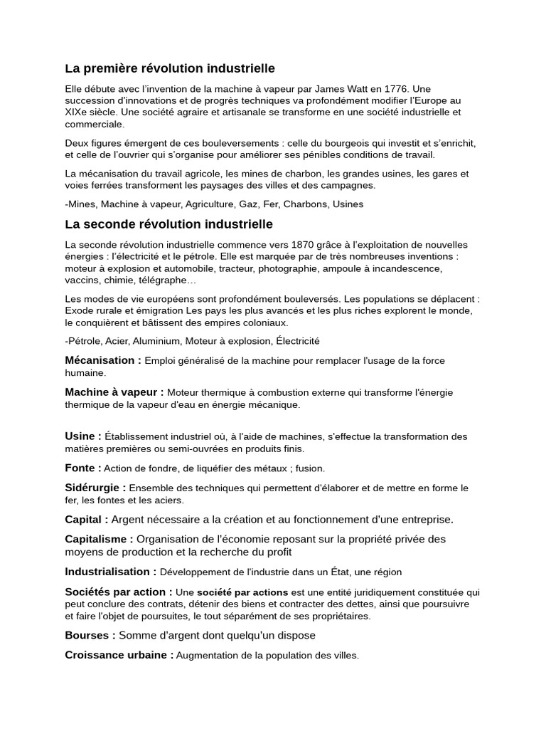 Impact de la Première Révolution Industrielle | PDF | Révolution ...