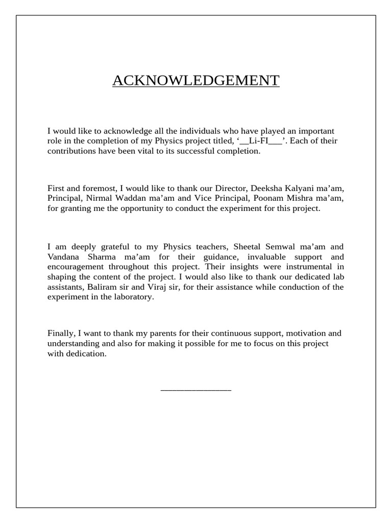 Acknowledgements for Li-Fi Project | PDF
