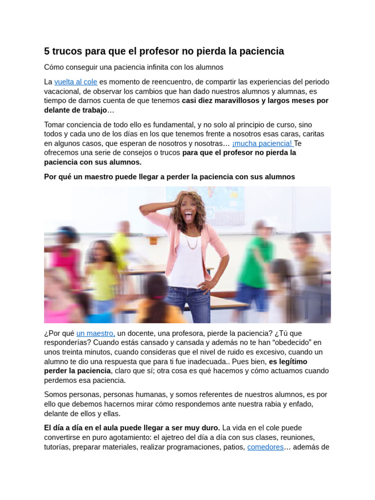 5 Trucos para Que El Profesor No Pierda La Paciencia | PDF