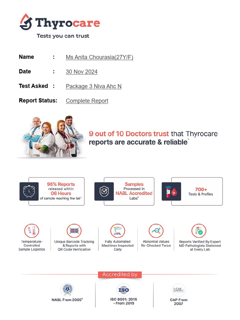 Comprehensive Health Report for Anita Chourasia | PDF | White Blood ...