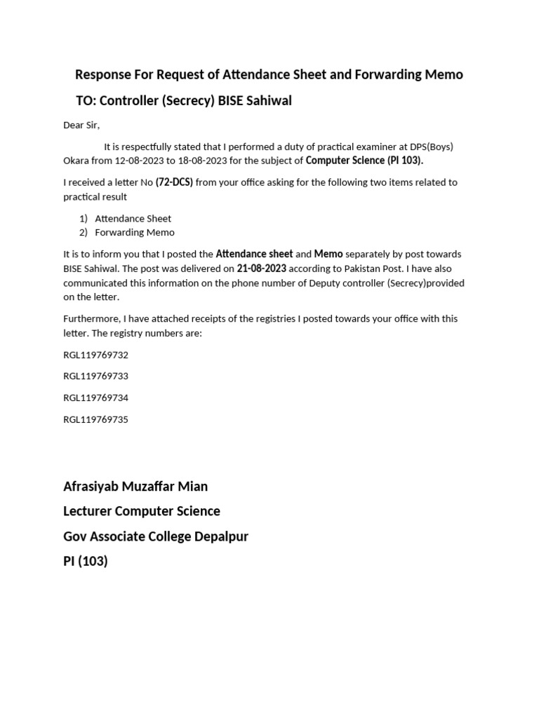 Attendance Sheet Submission Confirmation | PDF