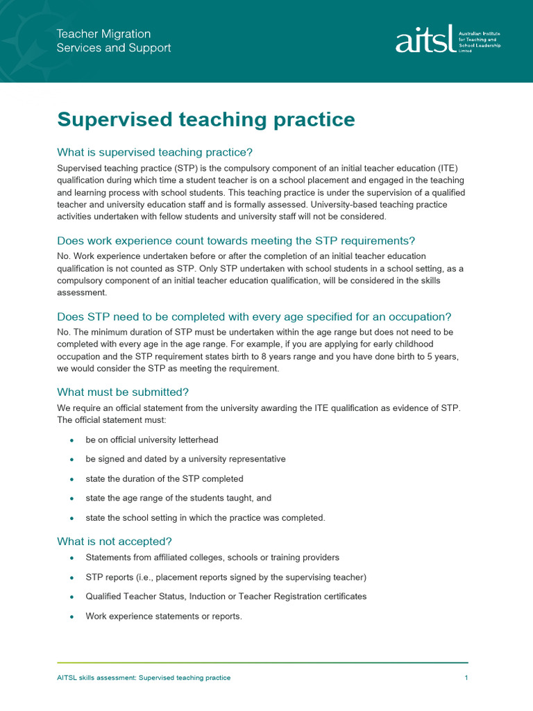 Supervised Teaching Practice Guidelines | PDF