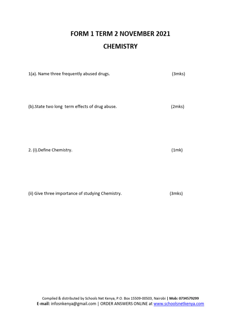 Form 1 Chemistry Exam Guide | PDF | Crystallization | Sodium Chloride