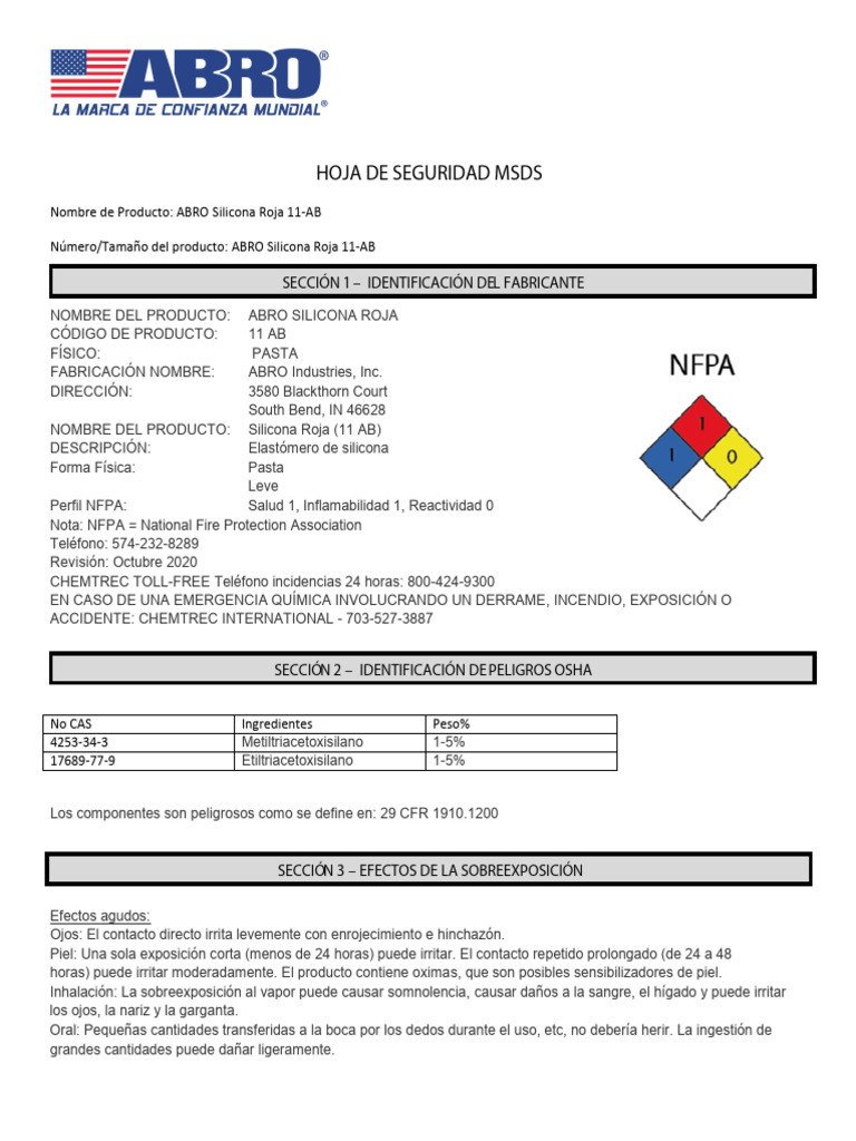 MSDS Silicona - Roja | PDF | Agua | Ácido acético
