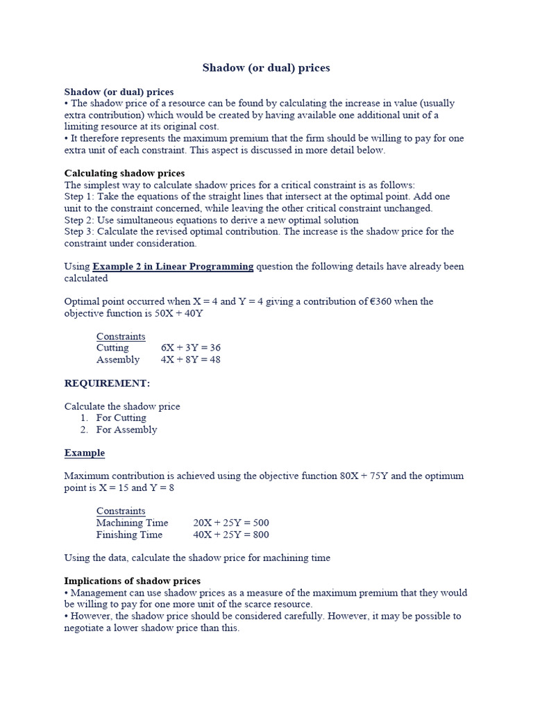 Shadow Price Calculation in LP | PDF