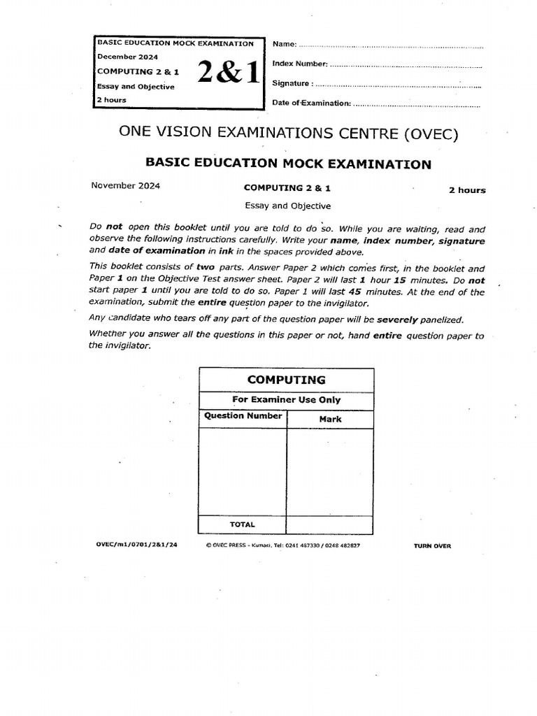 Mock 1 Computing Question Paper - 114127 | PDF