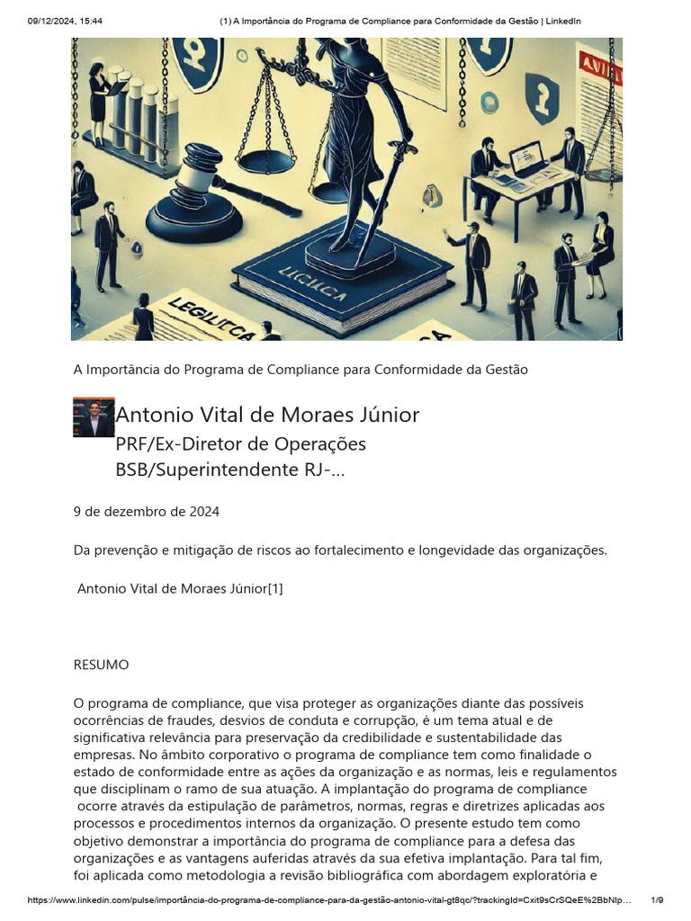 A Importância Do Programa de Compliance para Conformidade Da Gestão ...