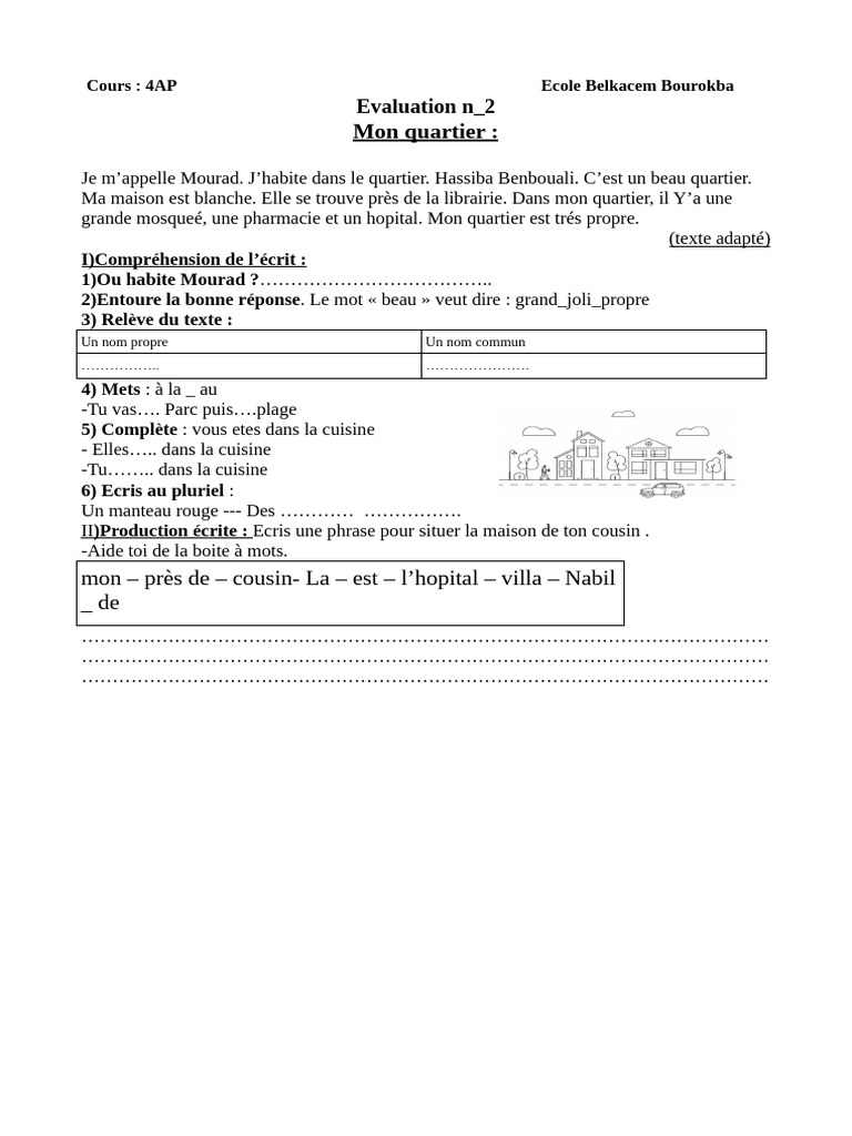 Mon quartier : évaluation 4AP | PDF
