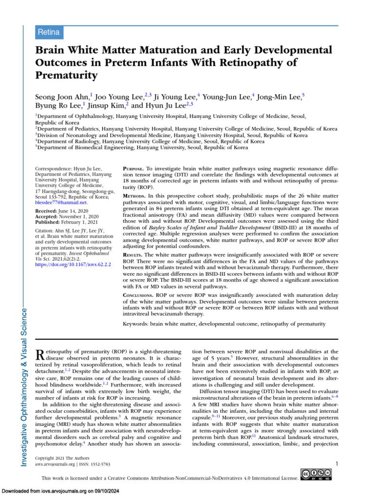Brain White Matter Maturation and Early Developmental Outcomes in ...