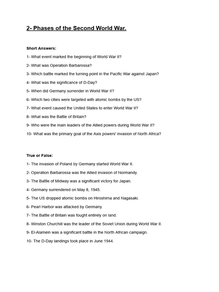 Key Events of World War II Phases | PDF | World War II | Allies Of ...