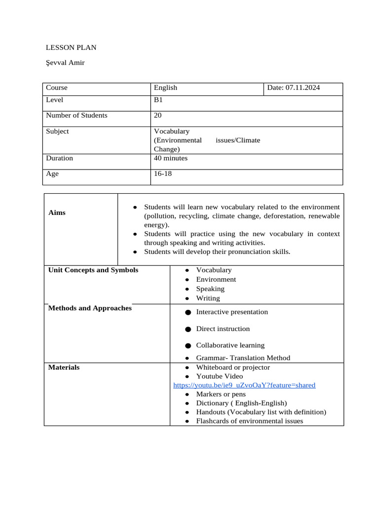Lesson Plan For Vocabulary | PDF | Vocabulary | Lesson Plan