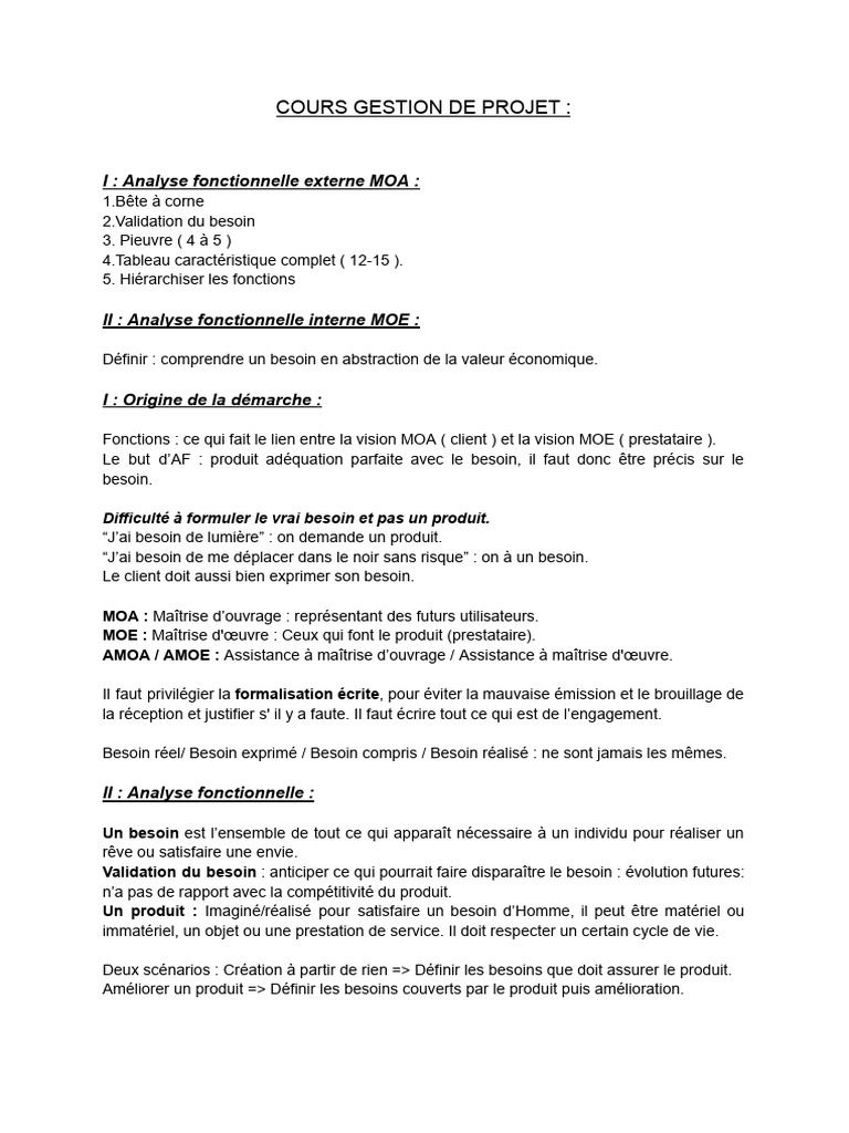 Gestion de projet : Analyse fonctionnelle | PDF | Gestion de projet ...