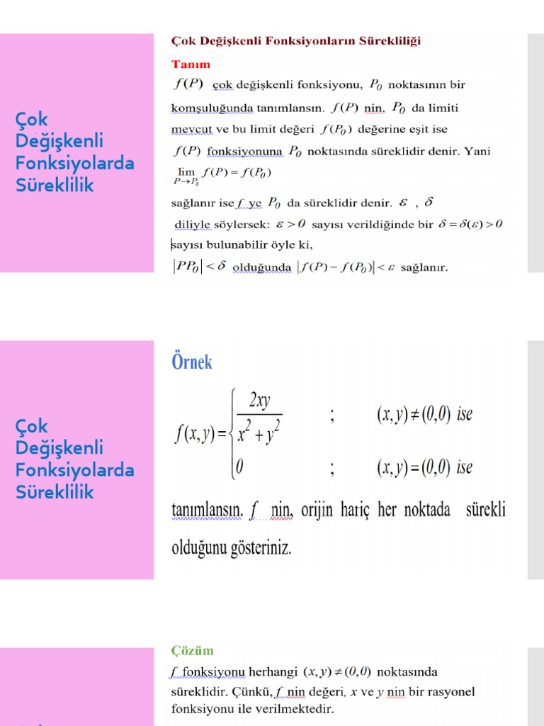 Cok Degiskenli Fonksiyonlarda Sureklilik Kismi Turevler | PDF