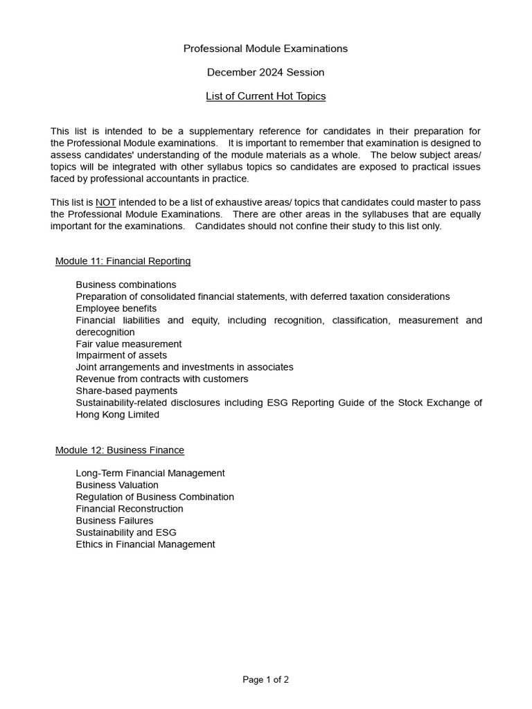 Professional Module Exam Hot Topics | PDF | Audit | Taxes