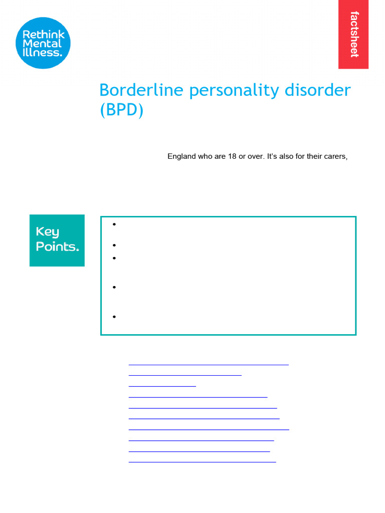 Borderline Personality Disorder BPD Factsheet | PDF | Borderline ...