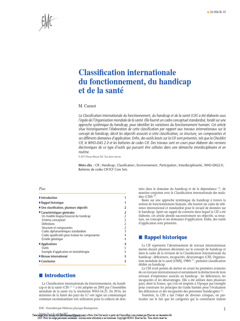 Classification Internationale Du Fonctionnement, Du Handicap Et de La ...