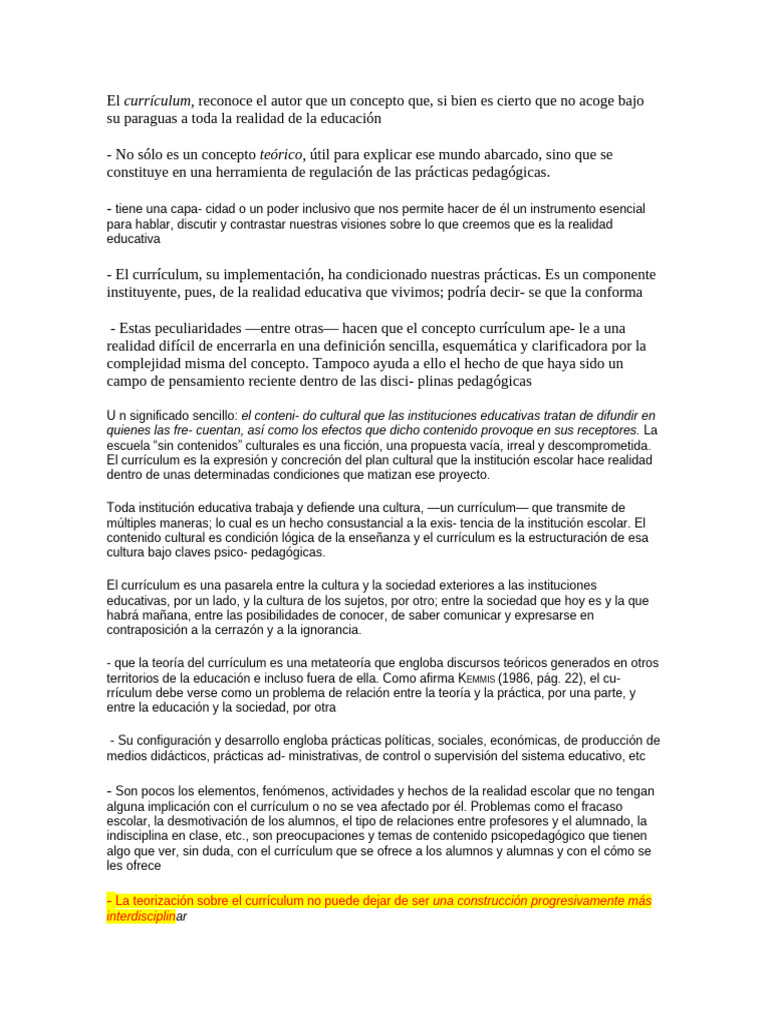 Importancia del Currículum en Educación | PDF | Plan de estudios | Teoría