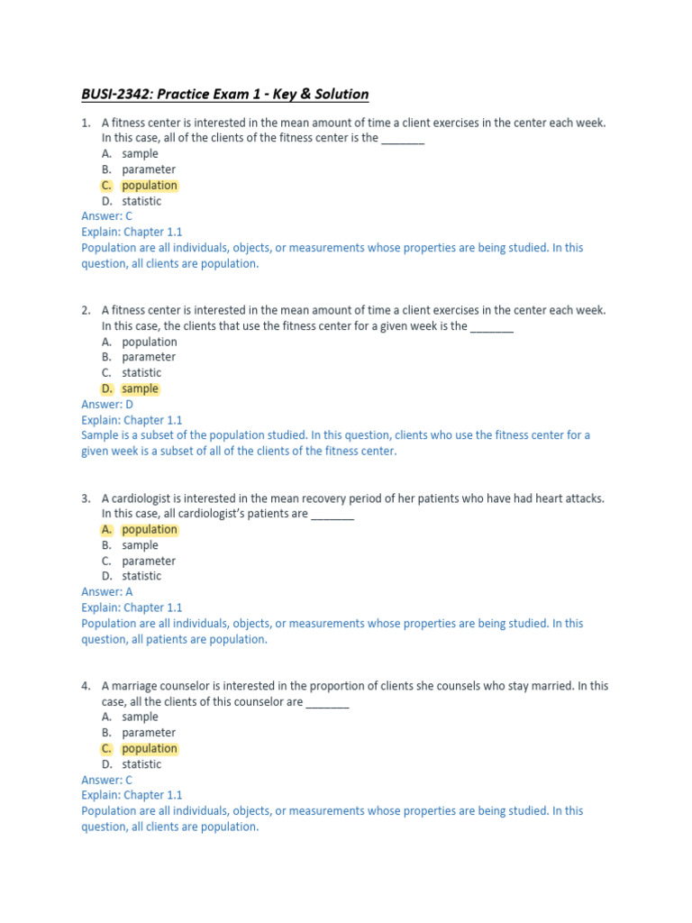 Exam 1 Practice With Key Solution Pdf Median Mean