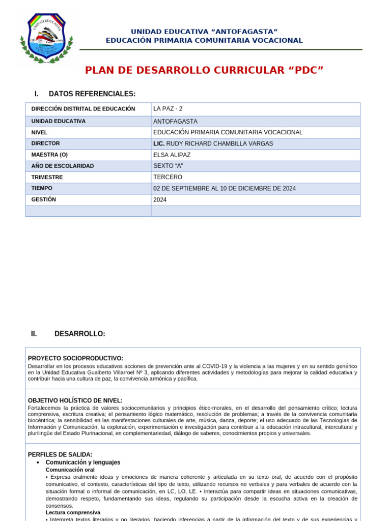 Plan de Desarrollo Curricular 2024 | PDF | Exponenciación | Comprensión ...