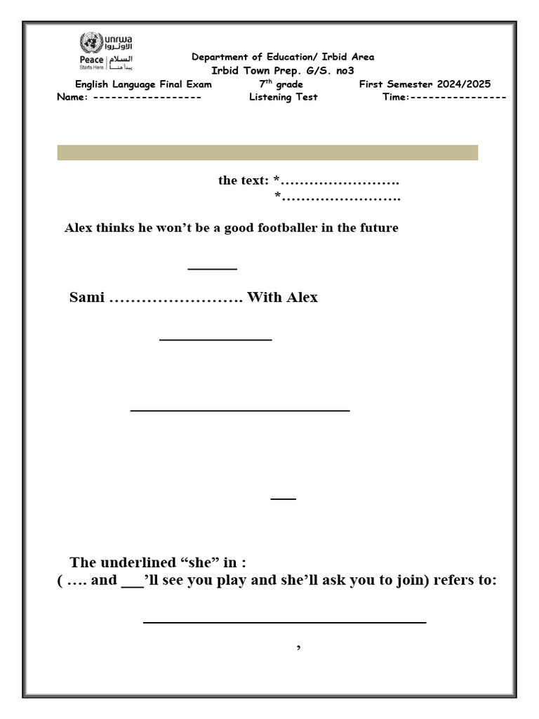 7th Grade Listening Test Questions Pdf