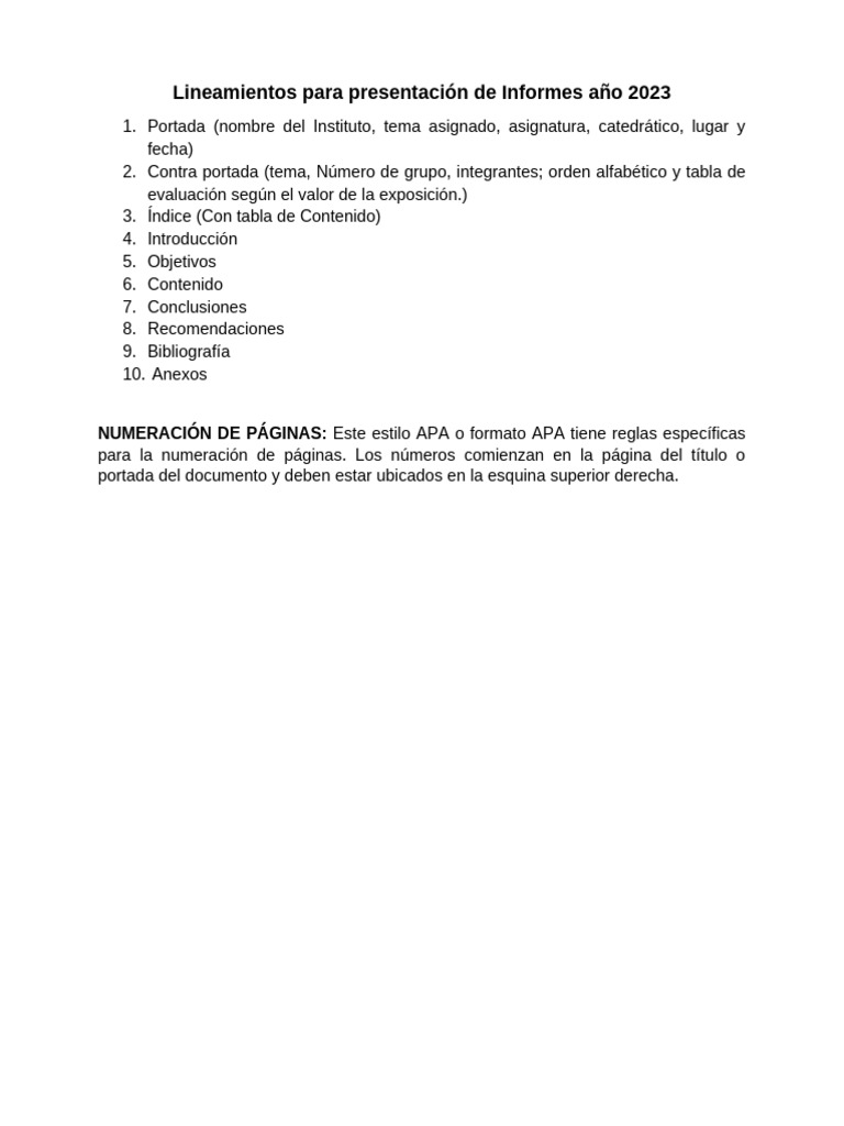 Lineamientos para Informe | PDF