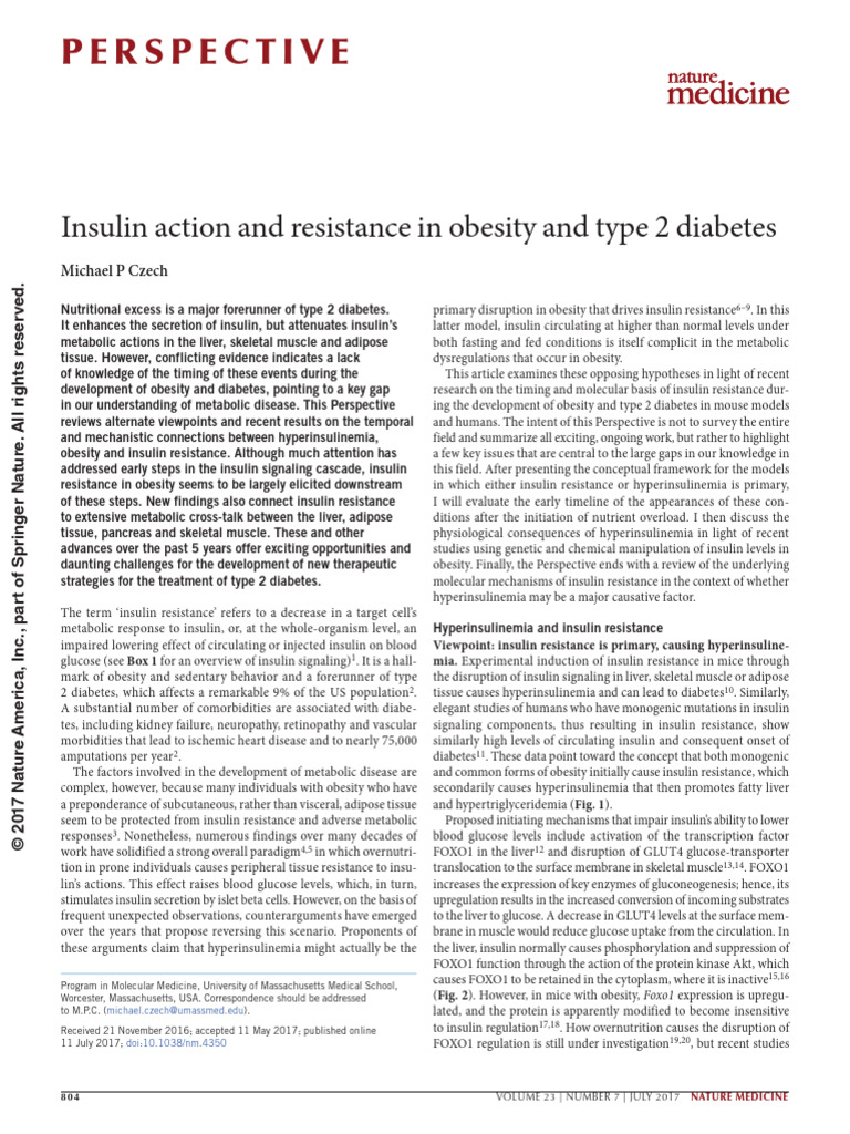 Insulin Resistance in Obesity and Diabetes | PDF | Insulin Resistance ...