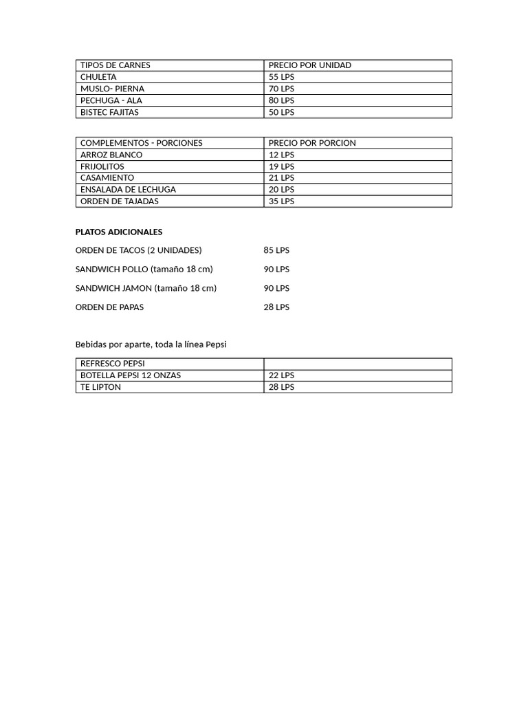 Menu General y Menu Especial | PDF