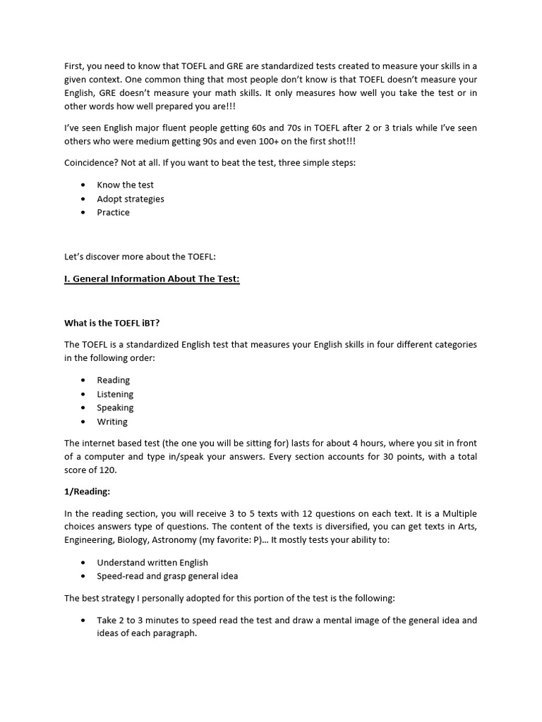 TOEFL iBT Test Strategies Guide | PDF | Test Of English As A Foreign ...