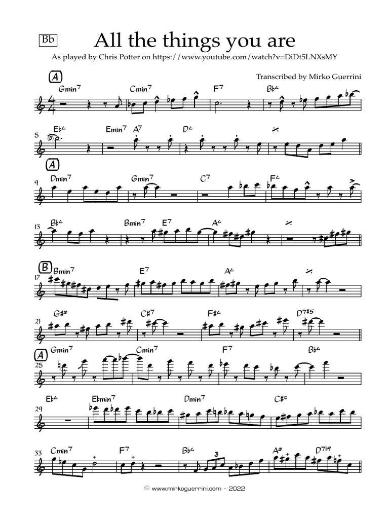 All the Things You Are - Bb Lead Sheet | PDF