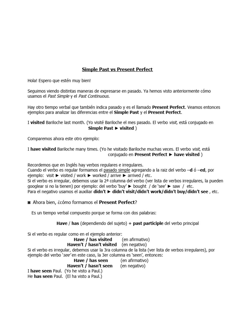 Diferencias entre Simple Past y Present Perfect | PDF | Verbo | Semántica