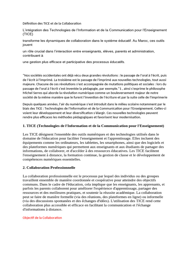 Définition et Impact des TICE en Éducation | PDF | Pédagogie ...