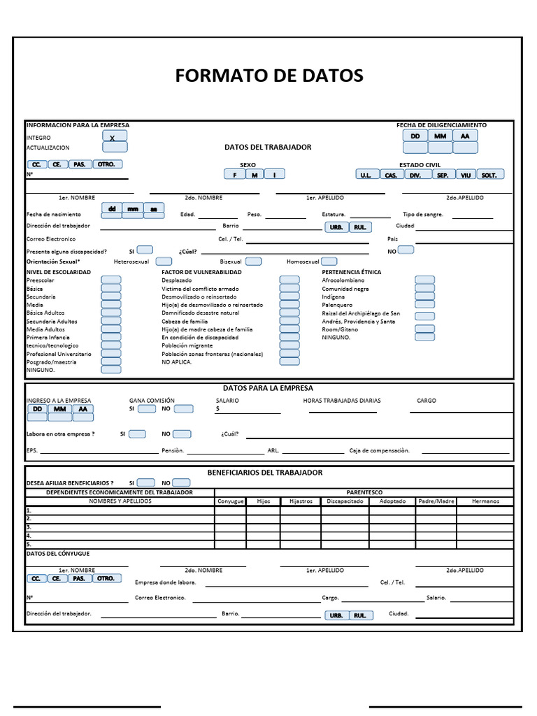 Formato de Datos Vacio | PDF | Documento de identidad | Gobierno y ...