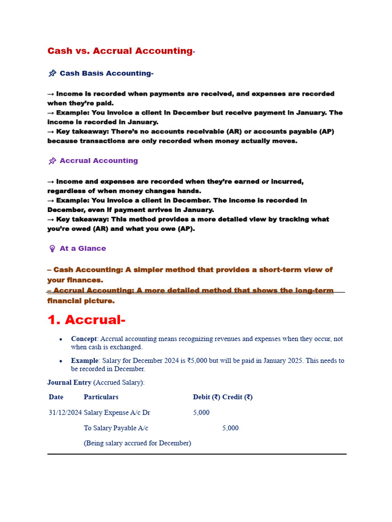 Cash vs. Accrual Accounting Explained | PDF | Debits And Credits ...