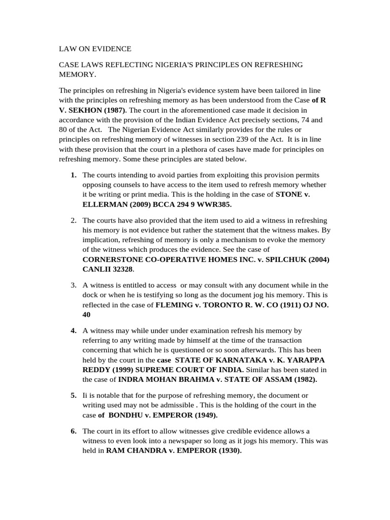 Nigeria's Evidence Law: Refreshing Memory Principles | PDF | Witness ...