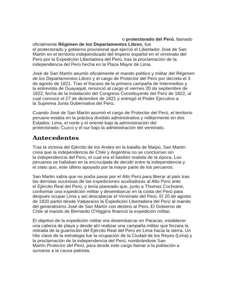 Protectorado de San Martín en Perú | PDF