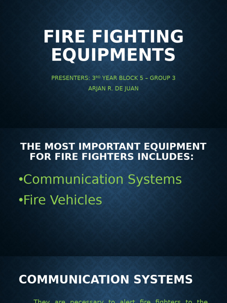 Firefighting Equipment Guide | PDF | Fire Engine | Firefighter