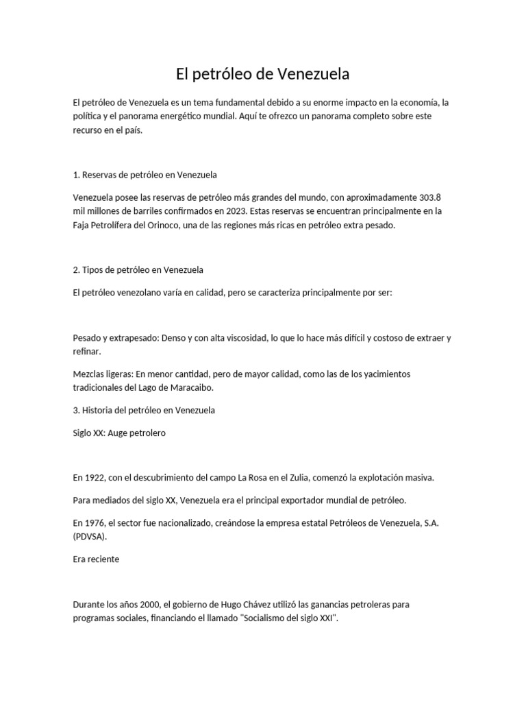 Petróleo en Venezuela: Reservas y Retos | PDF | Petróleo | Venezuela