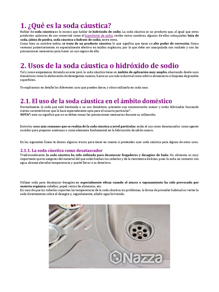 Usos y Precauciones de la Soda Cáustica | PDF | Hidróxido de sodio | Agua