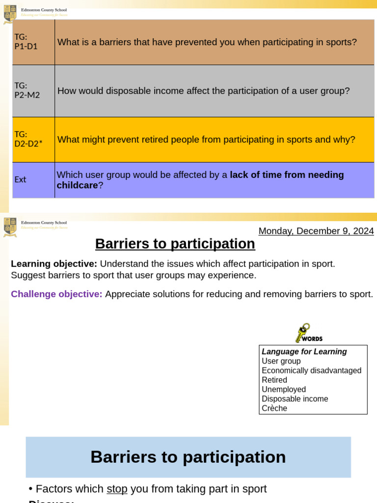 Lesson 2 Barriers To Participation 2 | PDF | Child Care | Adolescence