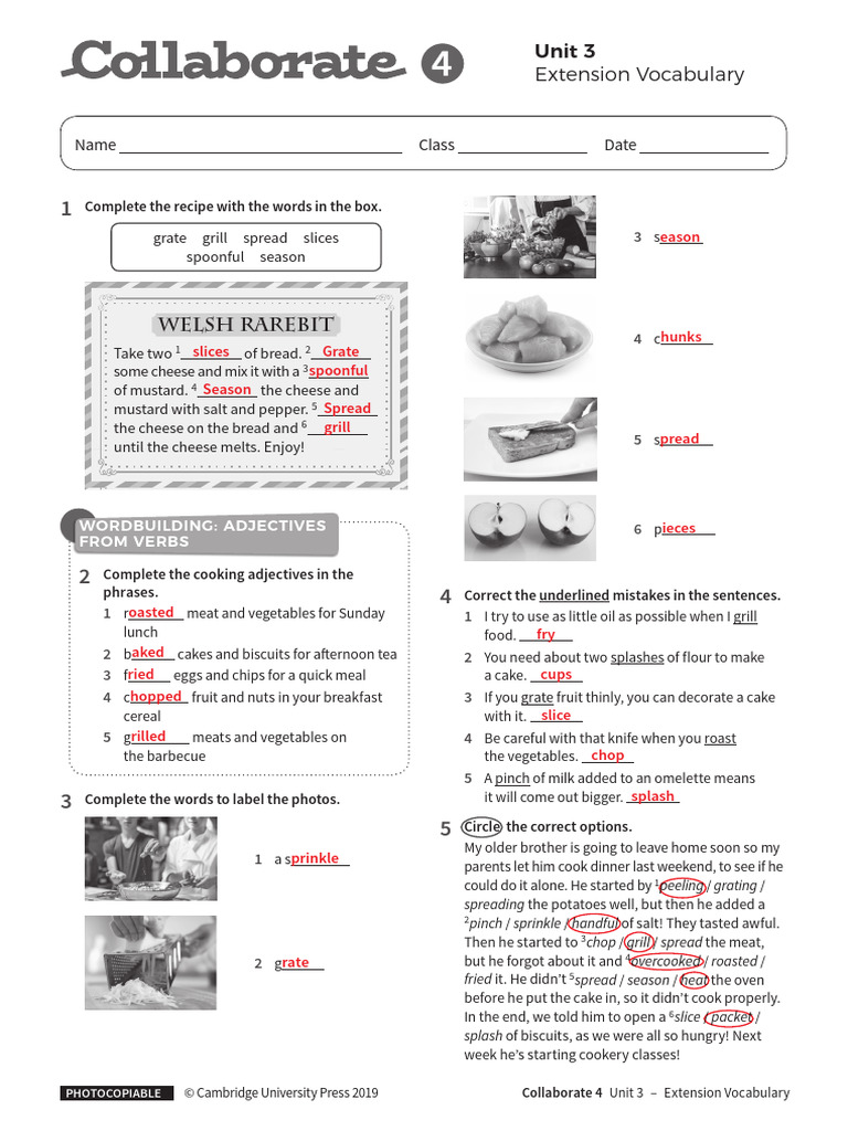 COL TRB4 Extension Vocabulary WS Unit 3 With Answers | PDF | Grilling ...