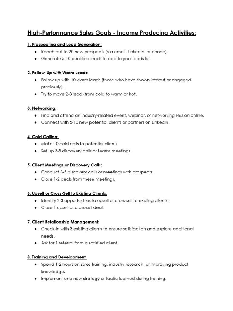 High-Performance Sales Goals - Income Producing Activities | PDF