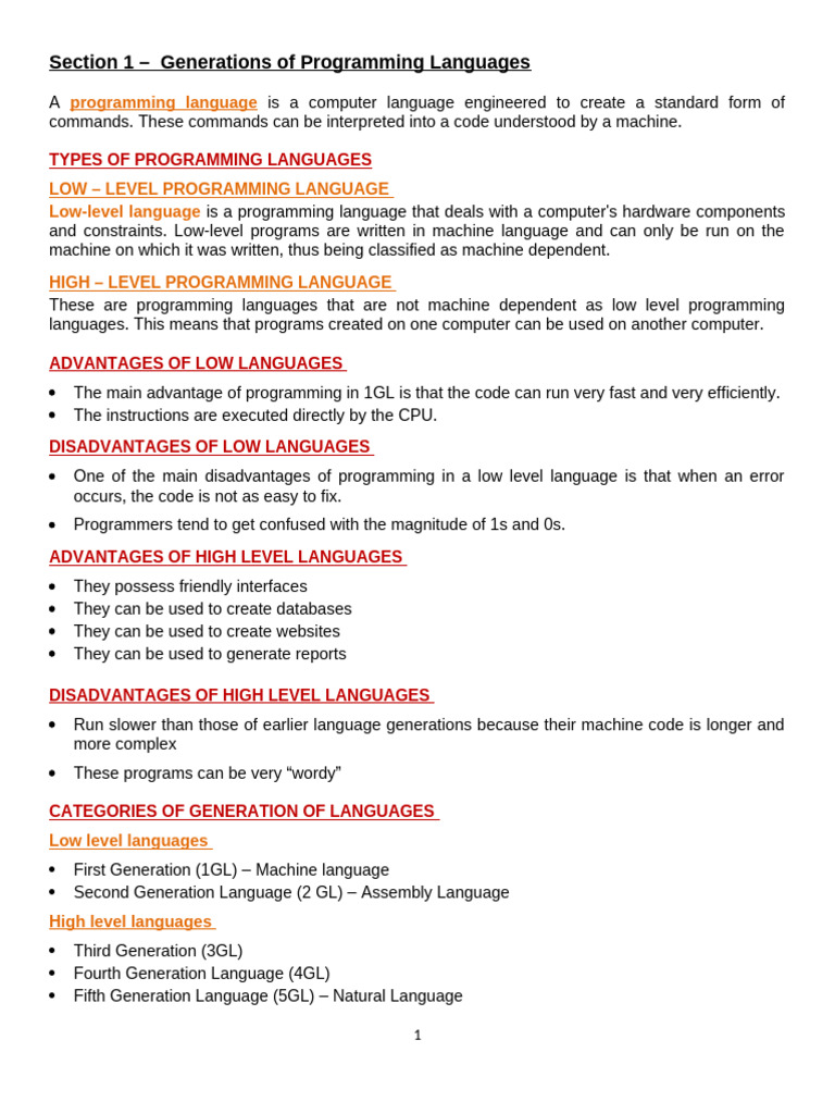 Section 1 - Generations of Programming Languages | PDF | Computer ...