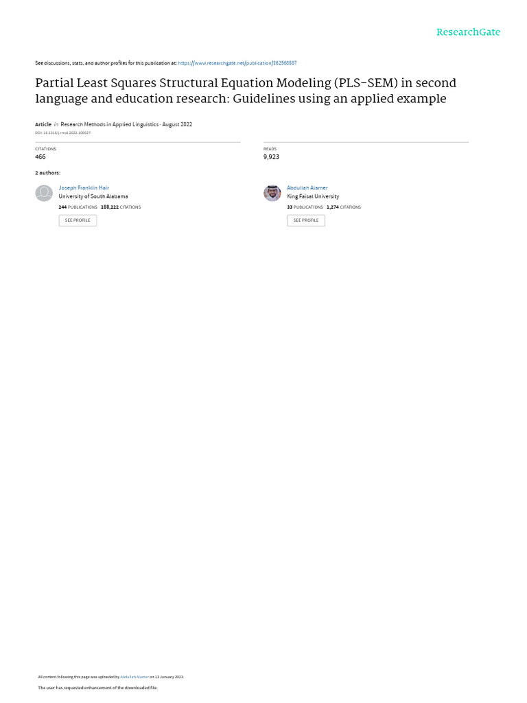 PLS-SEM Guidelines for L2 Research | PDF | Structural Equation Modeling ...