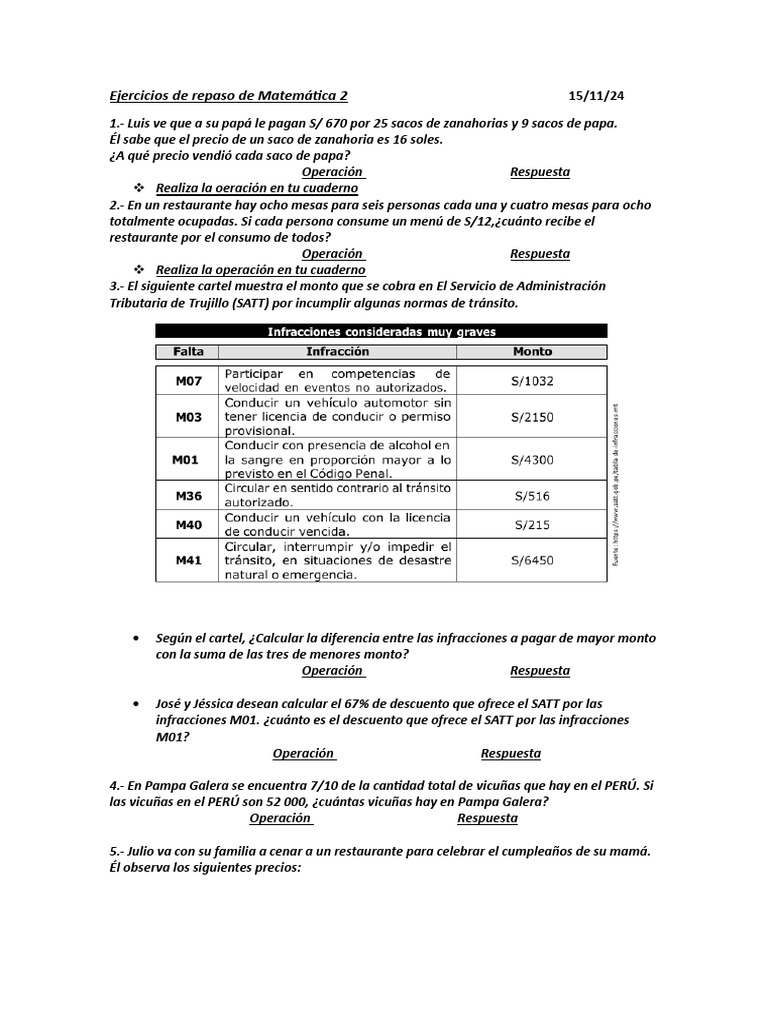 Problemas Matemáticos y Operaciones | PDF