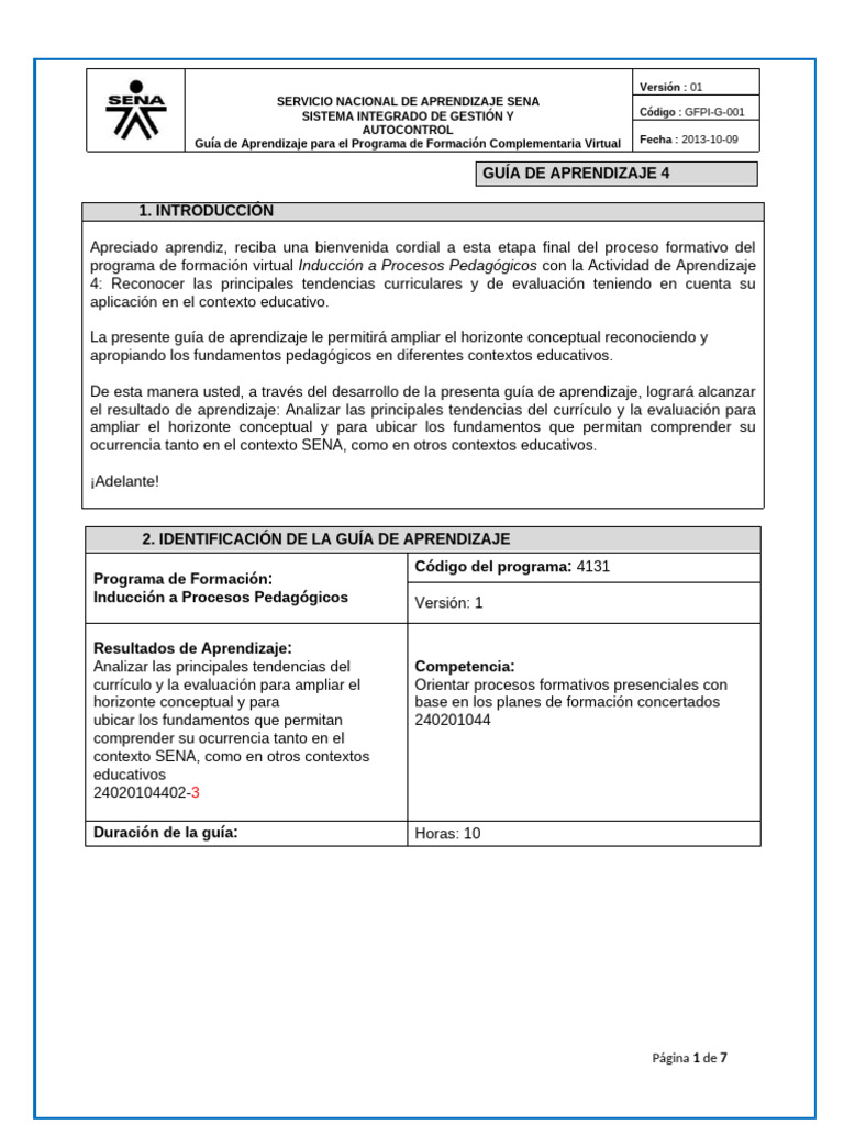Guía 4: Tendencias Curriculares SENA | PDF | Plan de estudios | Aprendizaje