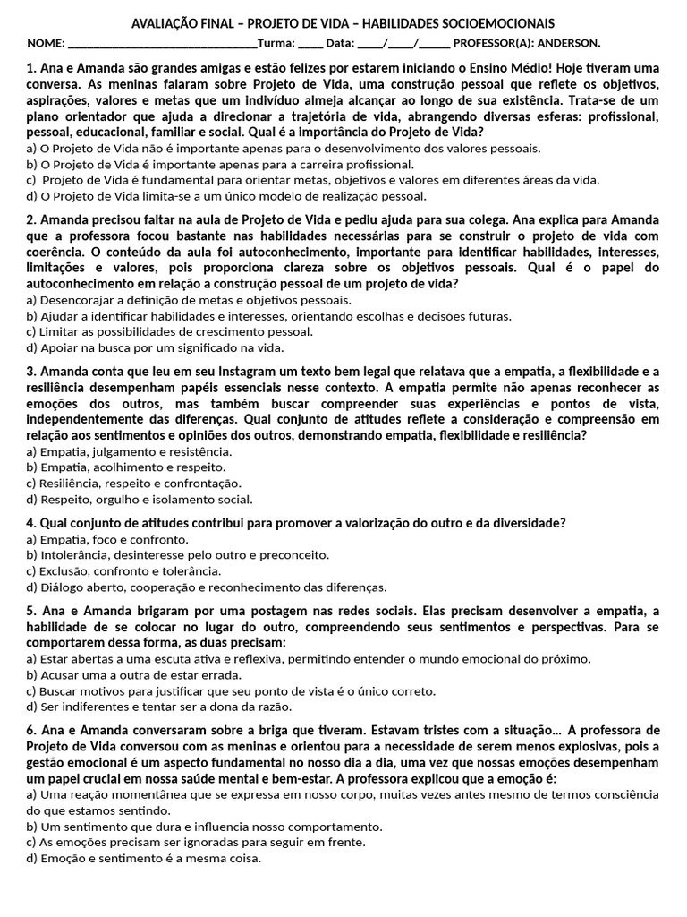 Avaliação de Habilidades Socioemocionais | PDF | Emoções | Empatia