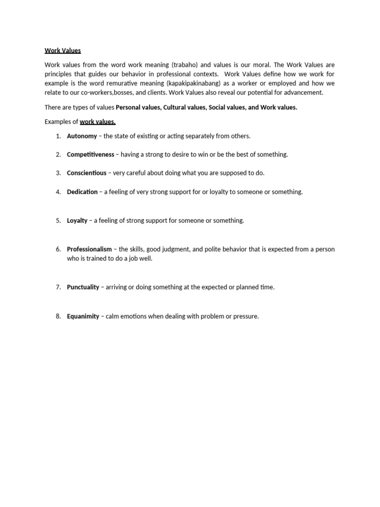 Understanding Work Values and Principles | PDF