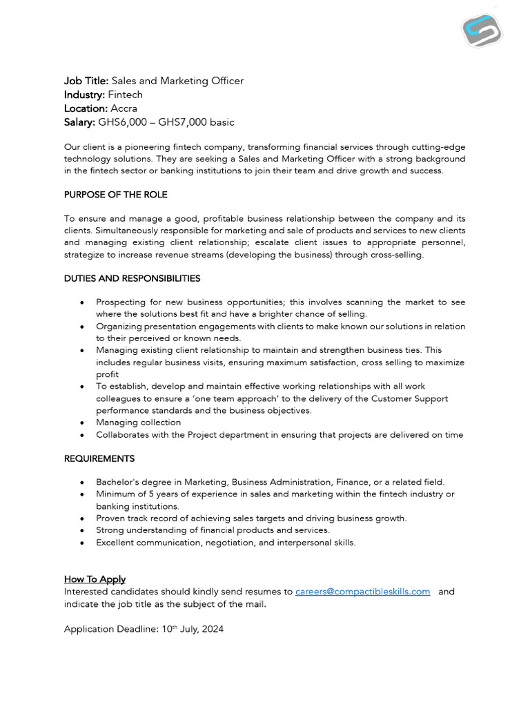 Sales and Marketing Officer - JD | PDF