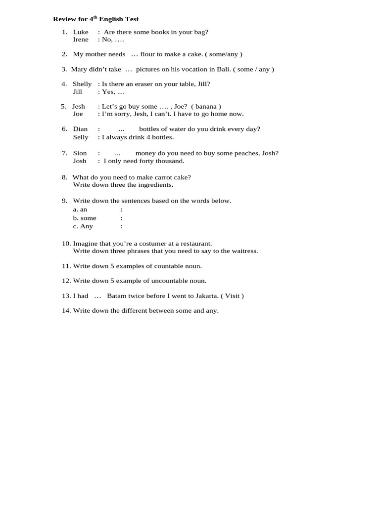 Review 4 English Test | PDF