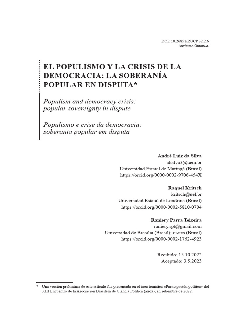 Populismo y crisis democrática actual | PDF | Populismo | Democracia